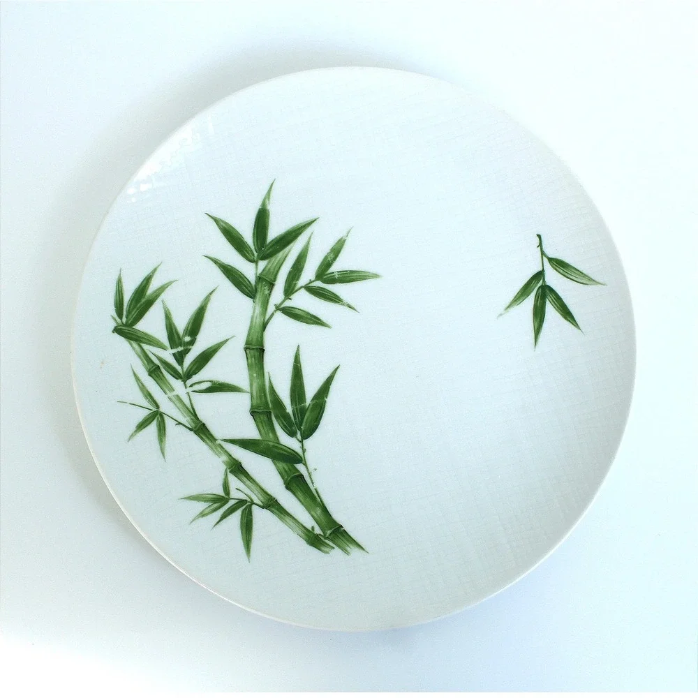 Omega China Japan Calcutta Dinner Plate Green‎ Bamboo Mid Century Modern Vintage